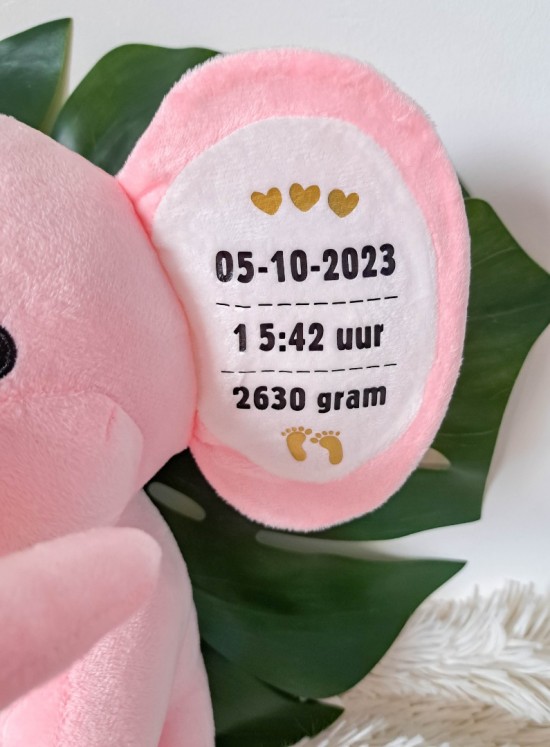 Geboorteknuffel met naam Olifant roze Gifts by M