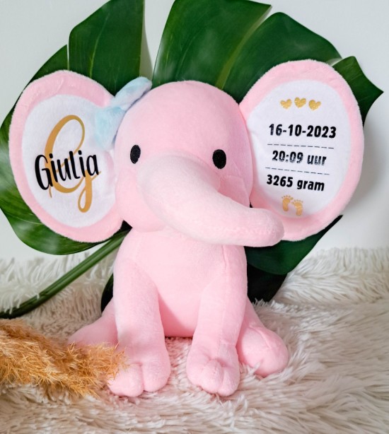 Geboorteknuffel met naam en geboortegegevens Gifts by M