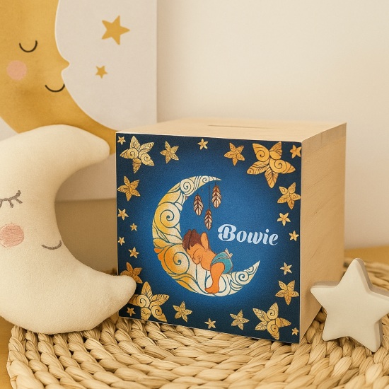 Baby ganesh spaarpot met naam hout kraamcadeau baby