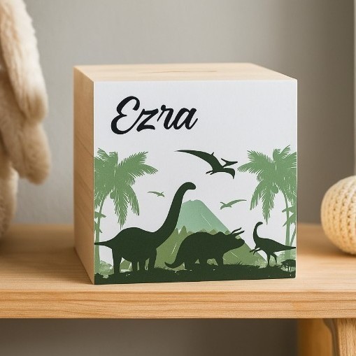 Dinosaurus spaarpot met naam babykamer geld gifts by m