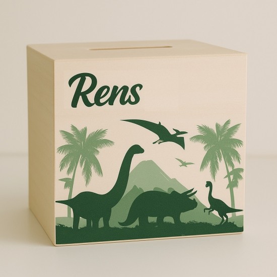 Dinosaurus spaarpot met naam kraamcadeau gepersonaliseerd