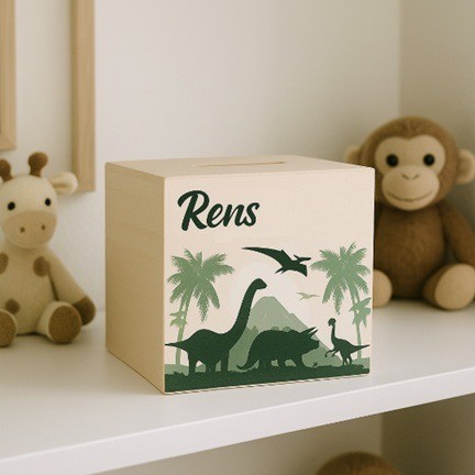 Dinosaurus spaarpot met naam kraamcadeau gifts by m