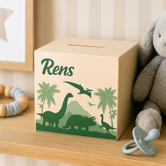 Dinosaurus spaarpot met naam kraamcadeau gifts by m