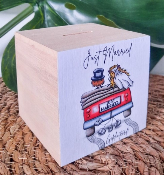 Houten spaarpot huwelijk auto