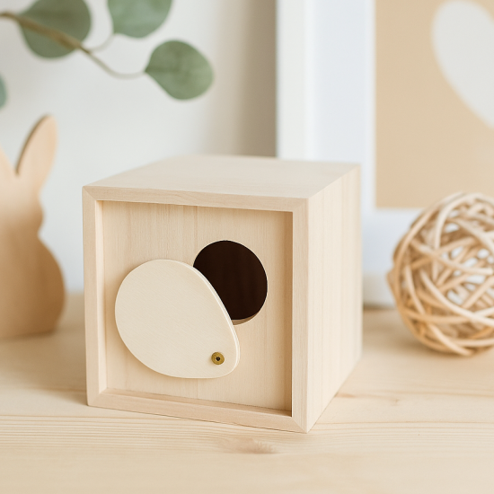 Houten spaarpot met opening onderkant schuifrondje gifts by m 3