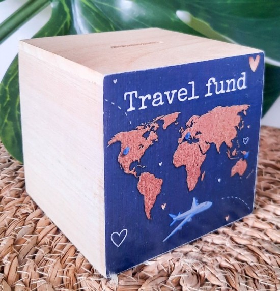 Houten spaarpot travel fund reizen