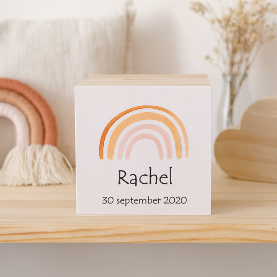 Regenboog spaarpot met naam kraamcadeau baby meisje gifts by m