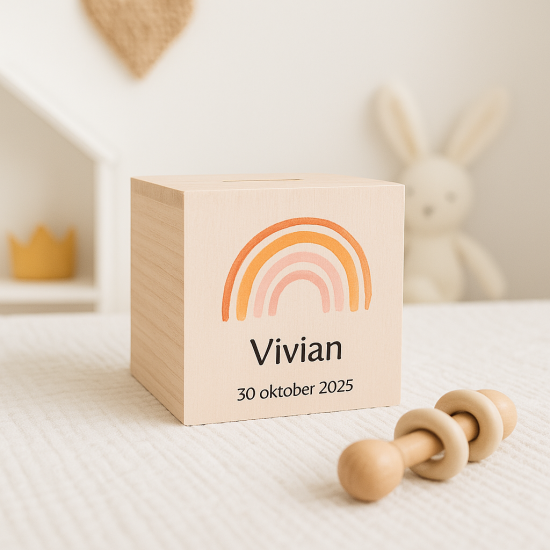 Regenboog spaarpot met naam meisje babykamer gifts by m eerste centjes geld