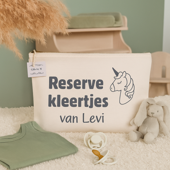 Reserve kleertjes organizer met naam bewaaretui luiertas unicorn meisje