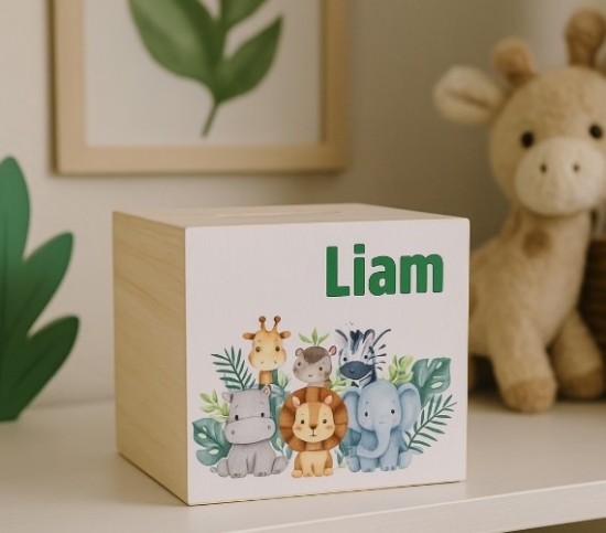 spaarpot met naam dieren jungle leeuw kinderkamer Gifts by M