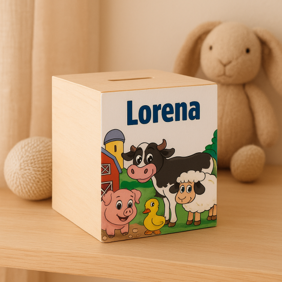 Spaarpot boerderij met naam dieren koe schaap gifts by m