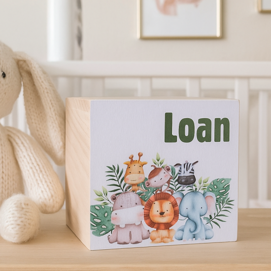 Spaarpot dieren jungle met naam leeuw giraffe zebra babykamer geld gifts by m