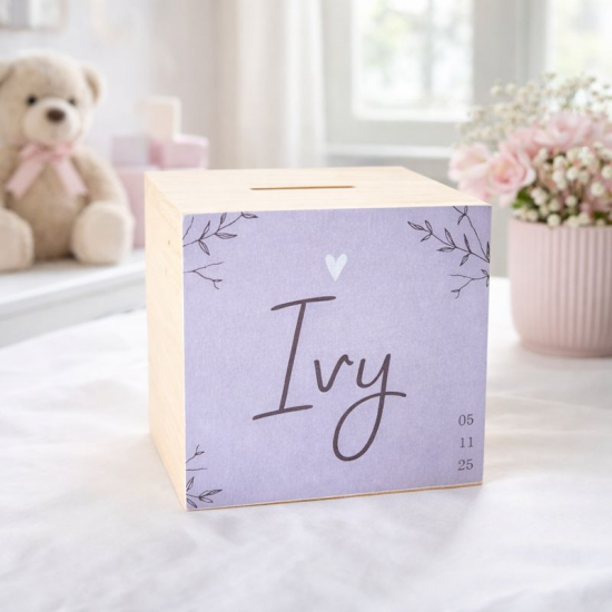 Spaarpot geboortekaartje geboorte baby ivy kraamcadeau geld gifts by m
