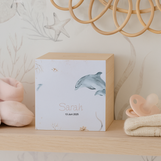 Spaarpot geboortekaartje hout gepersonaliseerd kraamcadeau gifts by m
