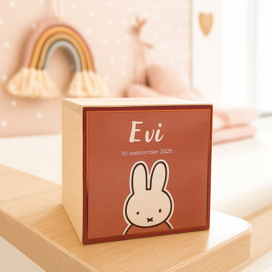 Spaarpot geboortekaartje kraamcadeau babykamer meisje centjes gifts by m