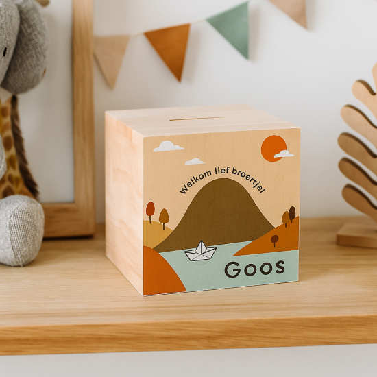 Spaarpot met geboortekaartje kraamcadeau geld centjes gifts by m