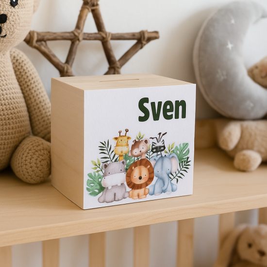 Spaarpot met naam dieren jungle babykamer kinderkamer gifts by m 1