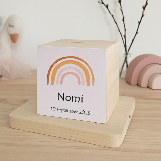 Spaarpot met naam regenboog kraamcadeau eerste centjes geld gifts by m